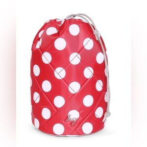 Lug Tumbler “Crimson Large Dot”Red and White Polka Dot Bag. NEW